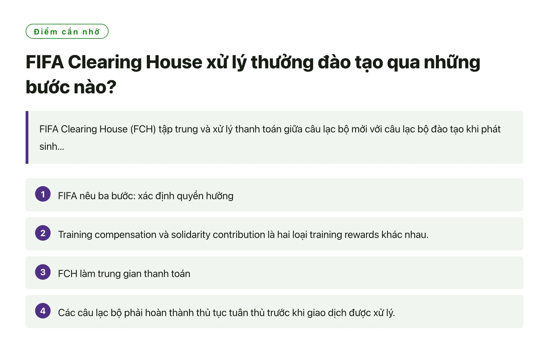 FIFA Clearing House xử lý thưởng đào tạo qua những bước nào?——全文要点速览